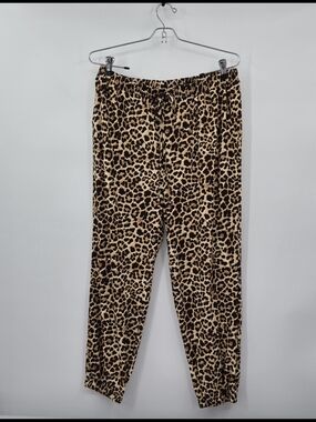 Chris & Carol Women's Cropped Jogger Pants Stretch Cheetah Size 1XL Animal Print